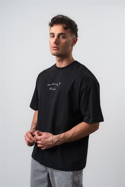 Erkek Riviera Nakışlı Oversize T-Shirt Siyah