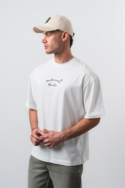 Erkek Riviera Nakışlı Oversize T-Shirt Ekru