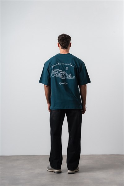 Erkek Riviera Nakışlı Oversize T-Shirt Zümrüt