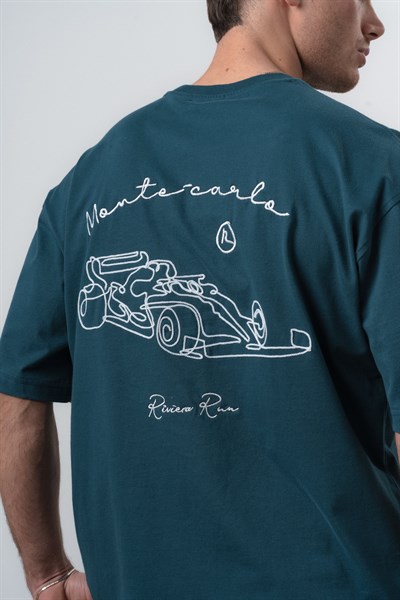 Erkek Riviera Nakışlı Oversize T-Shirt Zümrüt