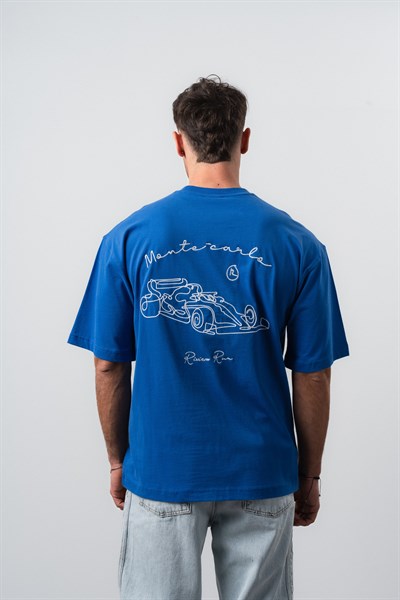 Erkek Riviera Nakışlı Oversize T-Shirt Mavi