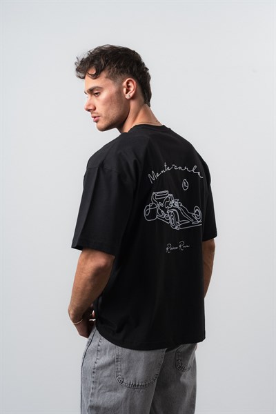 Erkek Riviera Nakışlı Oversize T-Shirt Siyah
