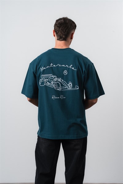 Erkek Riviera Nakışlı Oversize T-Shirt Zümrüt