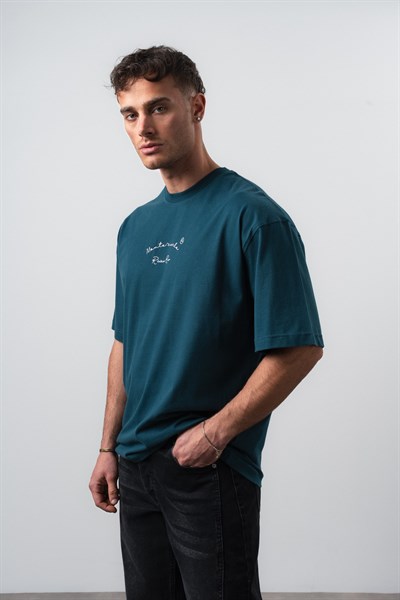 Erkek Riviera Nakışlı Oversize T-Shirt Zümrüt