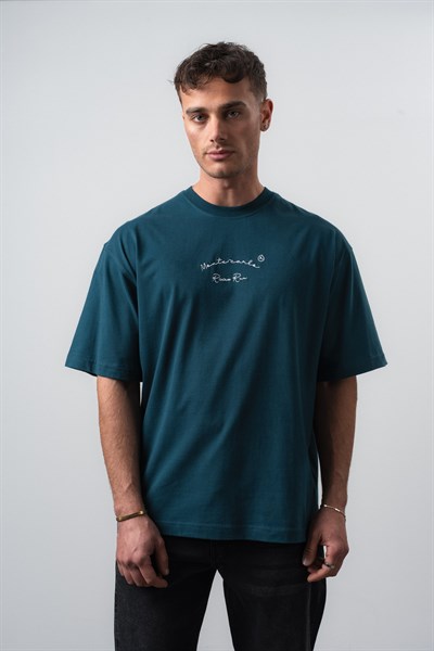Erkek Riviera Nakışlı Oversize T-Shirt Zümrüt