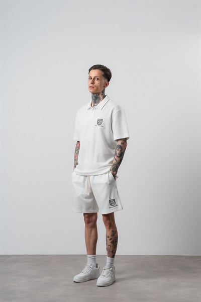 Erkek Rocket Club Yazılı Regular Fit T-Shirt Şort Takım Ekru