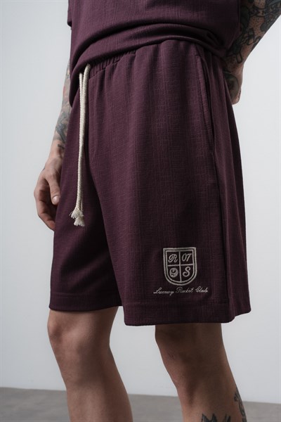 Erkek Rocket Club Yazılı Regular Fit T-Shirt Şort Takım Bordo