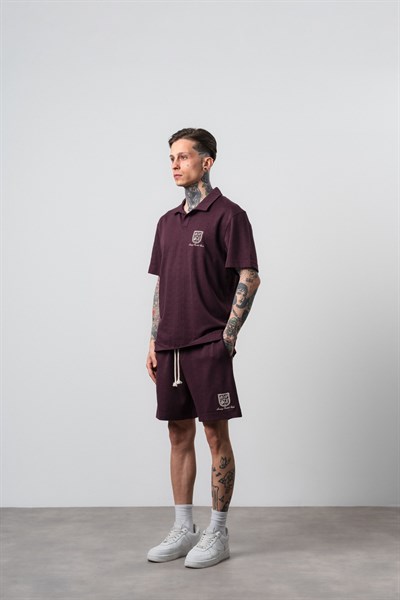 Erkek Rocket Club Yazılı Regular Fit T-Shirt Şort Takım Bordo
