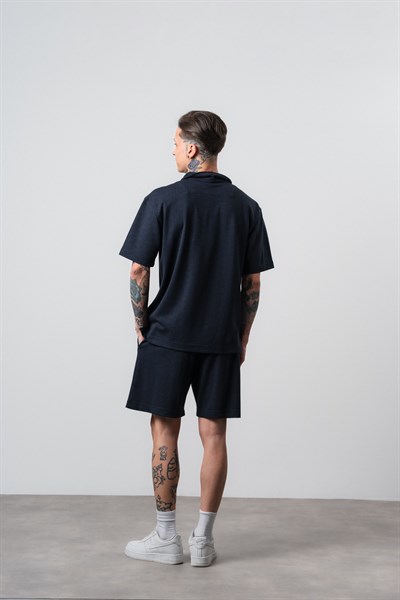 Erkek Rocket Club Yazılı Regular Fit T-Shirt Şort Takım Lacivert