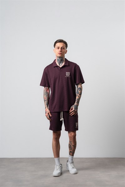 Erkek Rocket Club Yazılı Regular Fit T-Shirt Şort Takım Bordo