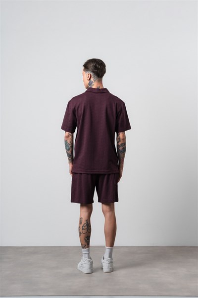 Erkek Rocket Club Yazılı Regular Fit T-Shirt Şort Takım Bordo