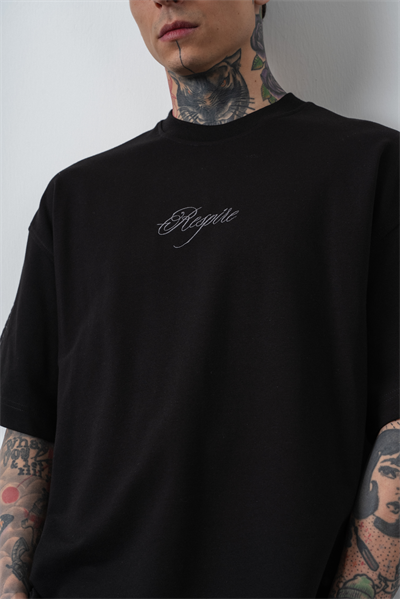 Erkek Rosette Nakış Detaylı Oversize T-Shirt Siyah
