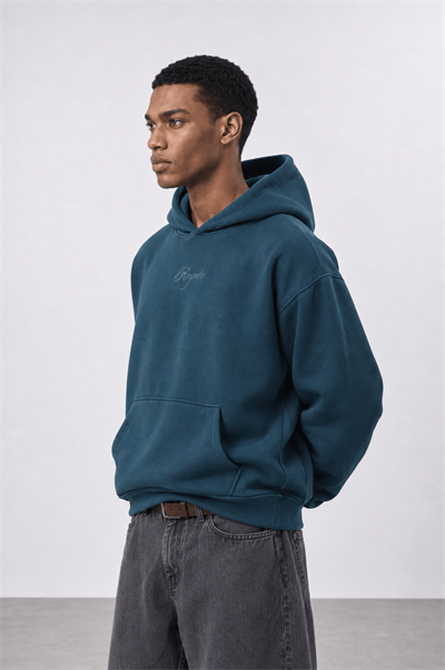 Erkek Rosette Nakışlı Oversize Hoodie Zümrüt