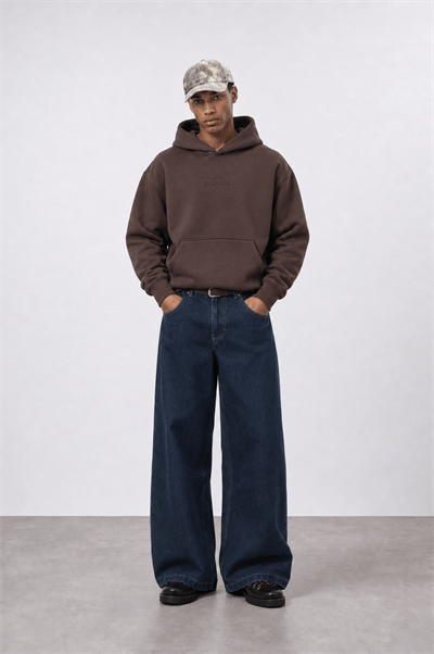 Erkek Rosette Nakışlı Oversize Hoodie Kahve