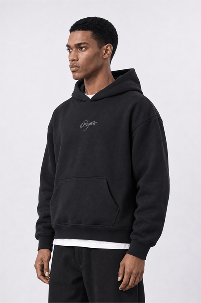Erkek Rosette Nakışlı Oversize Hoodie Siyah