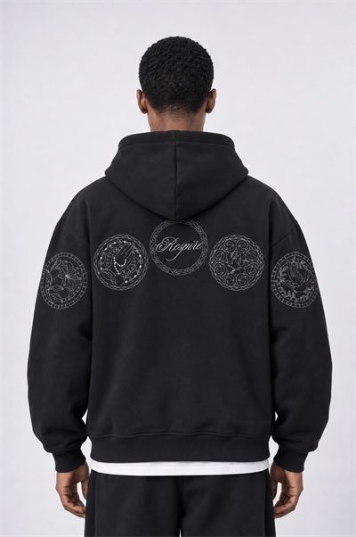 Erkek Rosette Nakışlı Oversize Hoodie Siyah