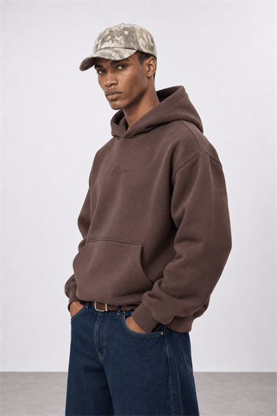 Erkek Rosette Nakışlı Oversize Hoodie Kahve