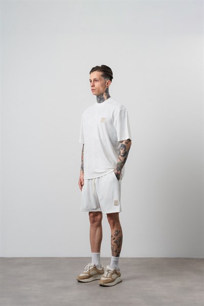 Erkek Route 07 Arma Detaylı Regular Fit T-Shirt Şort Takım Ekru