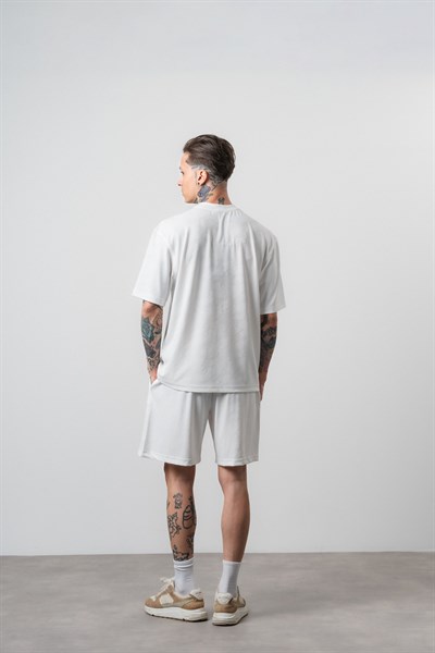 Erkek Route 07 Arma Detaylı Regular Fit T-Shirt Şort Takım Ekru