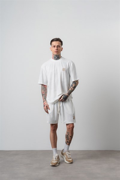 Erkek Route 07 Arma Detaylı Regular Fit T-Shirt Şort Takım Ekru