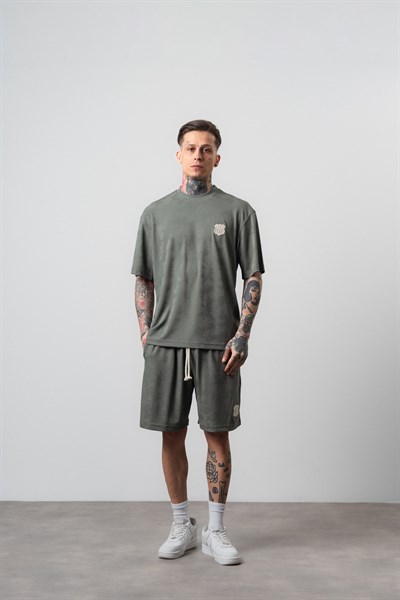 Erkek Route 07 Arma Detaylı Regular Fit T-Shirt Şort Takım Haki