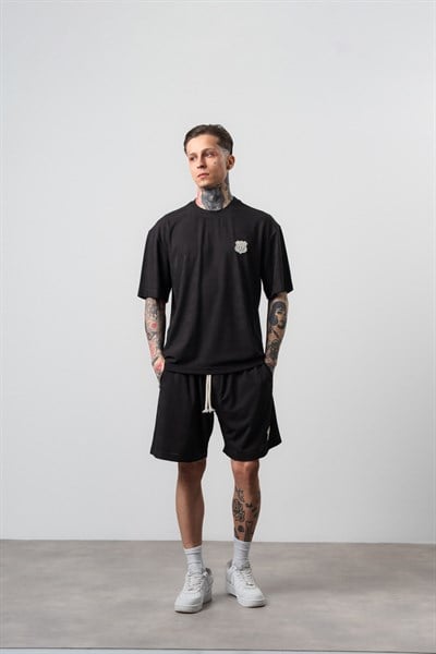 Erkek Route 07 Arma Detaylı Regular Fit T-Shirt Şort Takım Siyah