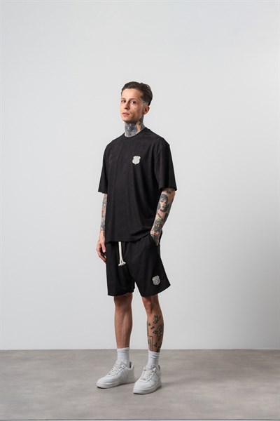 Erkek Route 07 Arma Detaylı Regular Fit T-Shirt Şort Takım Siyah