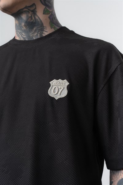Erkek Route 07 Arma Detaylı Regular Fit T-Shirt Şort Takım Siyah