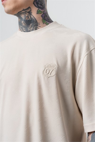 Erkek Route 07 Arma Detaylı Regular Fit T-Shirt Şort Takım Bej