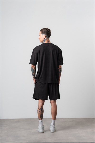 Erkek Route 07 Arma Detaylı Regular Fit T-Shirt Şort Takım Siyah