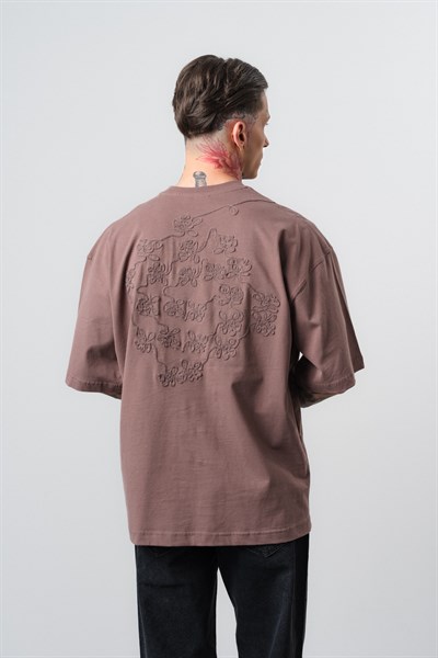 Erkek Route Nakışlı Oversize T-Shirt Kahve