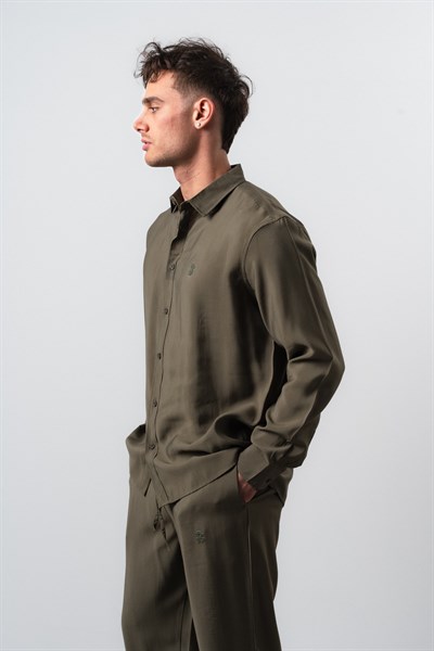 Erkek RS Uzun Kollu Modal Oversize Gömlek Haki
