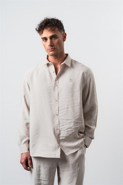 Erkek RS Uzun Kollu Modal Oversize Gömlek Bej