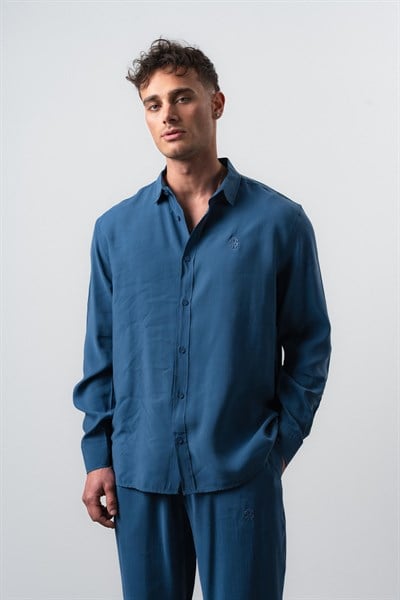 Erkek RS Uzun Kollu Modal Oversize Gömlek Petrol