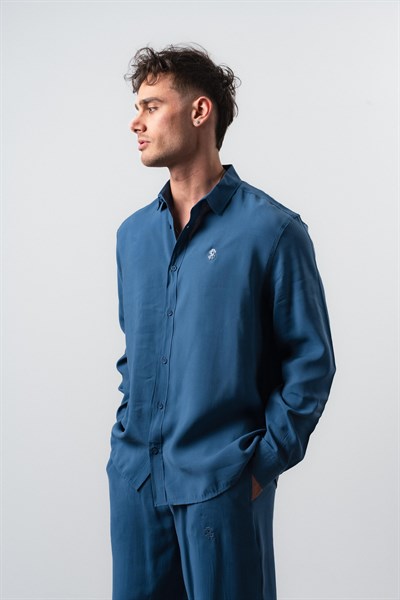 Erkek RS Uzun Kollu Modal Oversize Gömlek Petrol