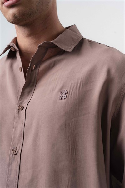Erkek RS Uzun Kollu Modal Oversize Gömlek Kahve