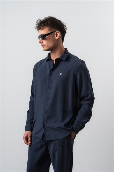 Erkek RS Uzun Kollu Modal Oversize Gömlek Lacivert