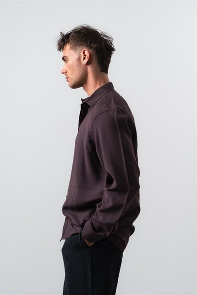 Erkek RS Uzun Kollu Modal Oversize Gömlek Mürdüm