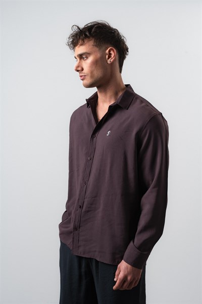 Erkek RS Uzun Kollu Modal Oversize Gömlek Mürdüm