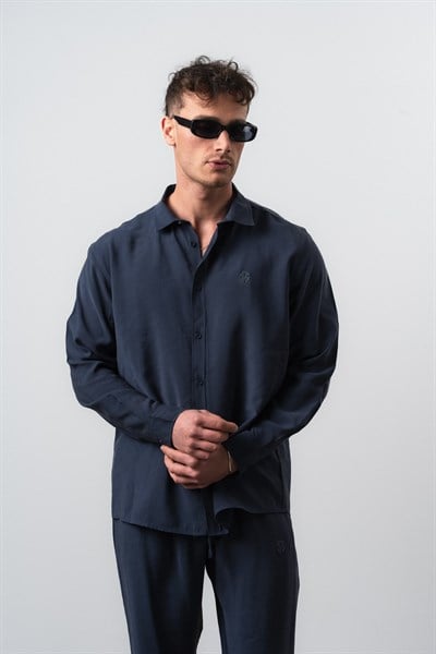 Erkek RS Uzun Kollu Modal Oversize Gömlek Lacivert