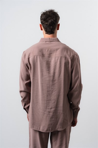 Erkek RS Uzun Kollu Modal Oversize Gömlek Kahve