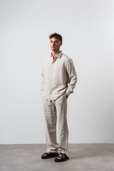 Erkek RS Uzun Kollu Modal Oversize Gömlek Bej