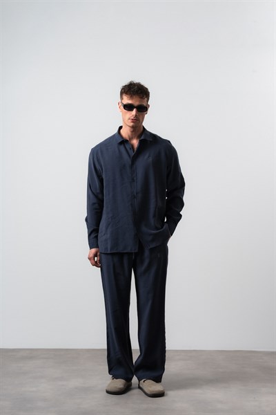 Erkek RS Uzun Kollu Modal Oversize Gömlek Lacivert