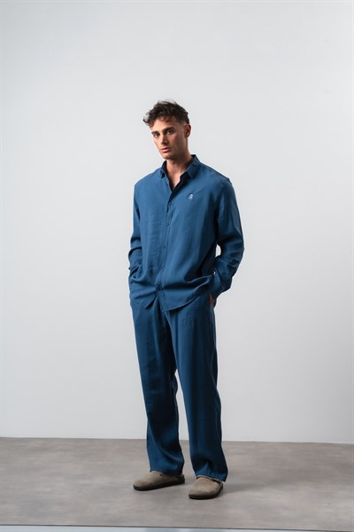 Erkek RS Uzun Kollu Modal Oversize Gömlek Petrol