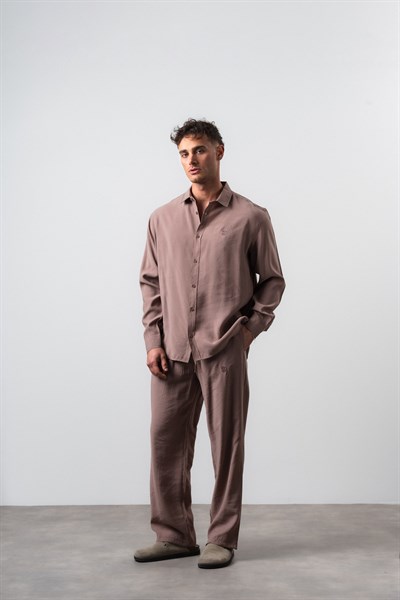 Erkek RS Uzun Kollu Modal Oversize Gömlek Kahve