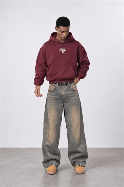 Erkek Sabr Patch Detaylı Oversize Hoodie Bordo