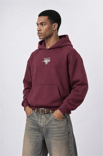 Erkek Sabr Patch Detaylı Oversize Hoodie Bordo