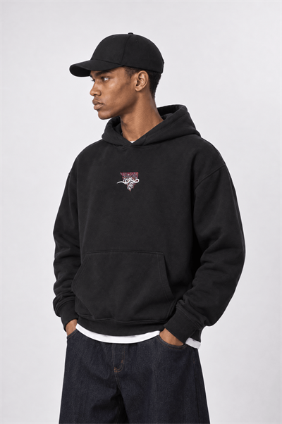Erkek Sabr Patch Detaylı Oversize Hoodie Siyah