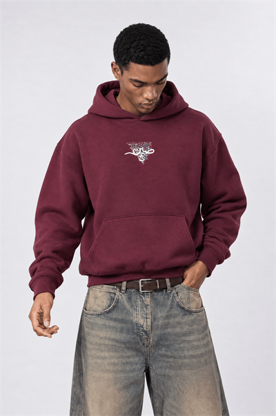 Erkek Sabr Patch Detaylı Oversize Hoodie Bordo