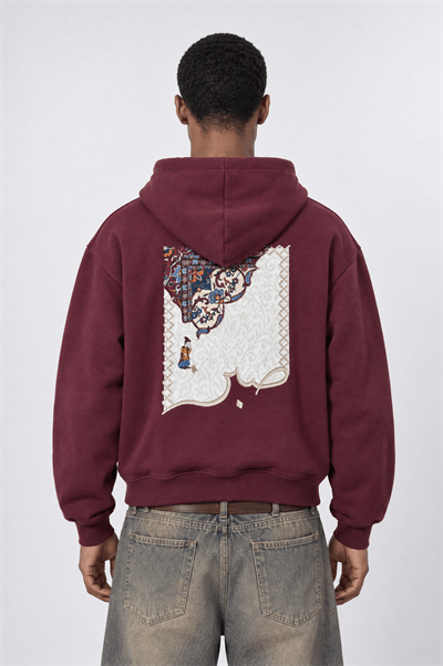 Erkek Sabr Patch Detaylı Oversize Hoodie Bordo